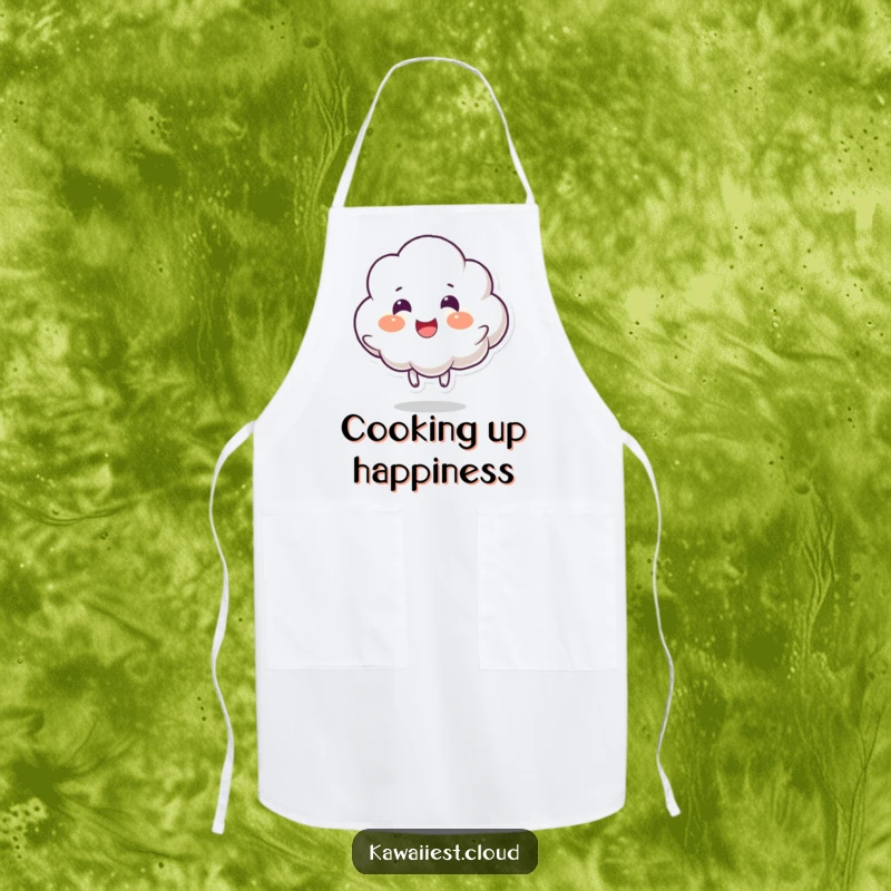Funny apron with a cloud character doing a happy bounce, bringing playful energy to the kitchen while offering protection.