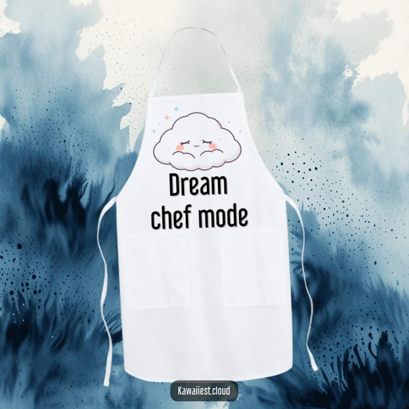 Funny Dreaming Cloud Apron: A peaceful cloud character with closed eyes drifts across the sky, adding a humorous touch to kitchen attire.