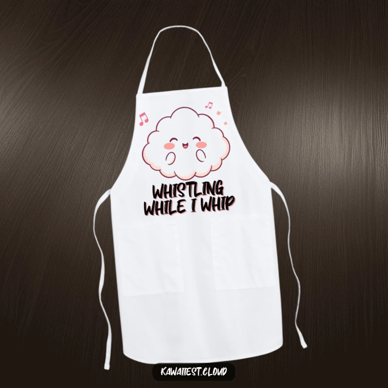 Funny apron with a cheerful cloud character humming a tune, adding musical flair to kitchen chores.