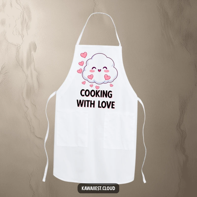 Funny Cloud Hearts Apron: A beaming cloud character puffs out heart-shaped mist, adding a humorous and loving touch to kitchen attire.