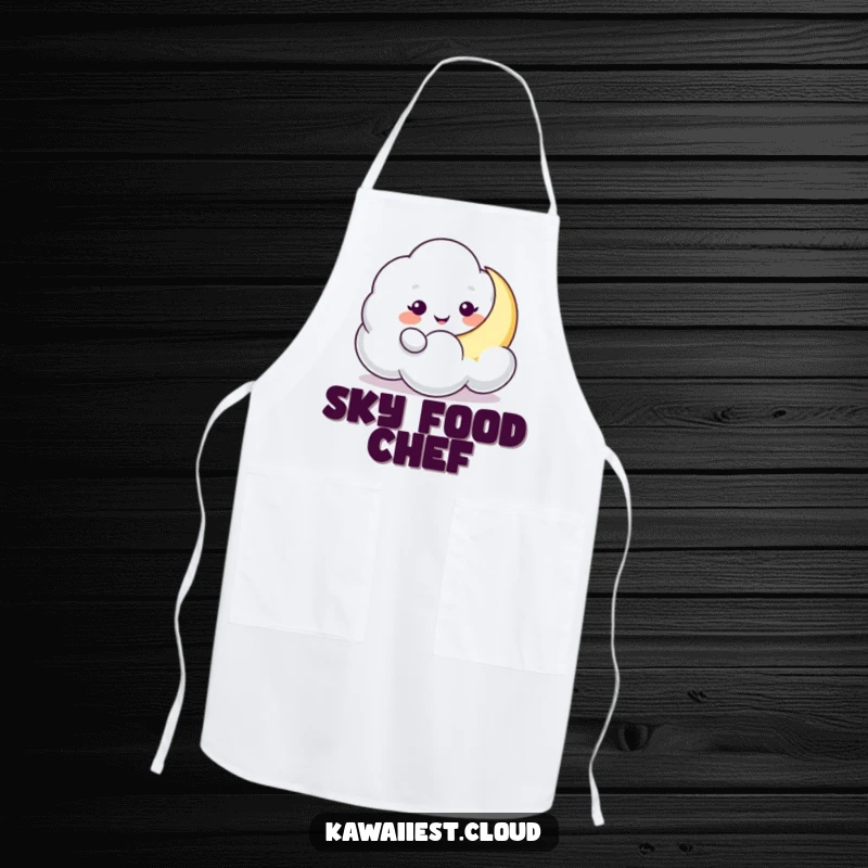 Funny Cloud Moon Nudge Apron: A playful cloud character gently nudges a crescent moon, adding a humorous touch to kitchen attire.