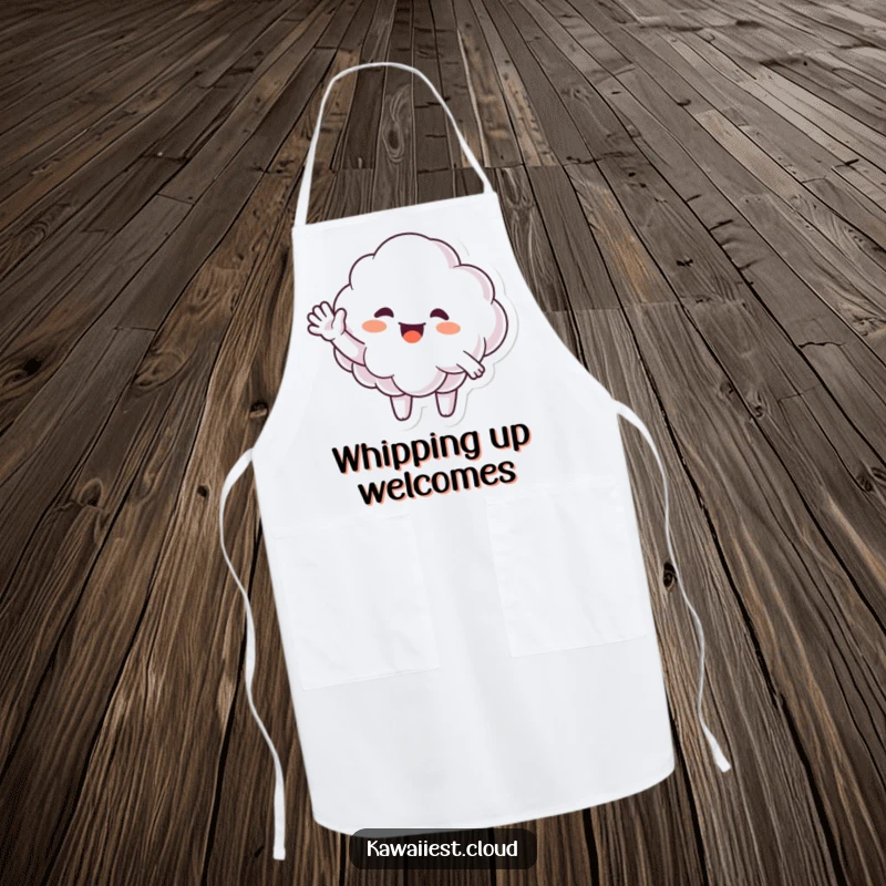 Funny Apron depicting a happy cloud character giving a big, enthusiastic, and friendly wave.