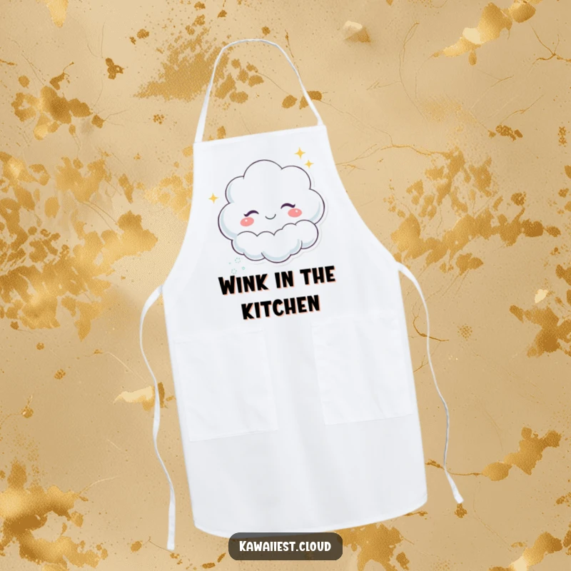 Funny Winking Cloud Apron: A charming apron showcasing a winking cloud character leaving a trail of sparkles, perfect for kitchen magic.