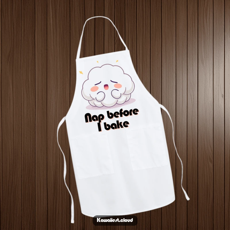 Funny sleepy cloud apron character in a relaxed, yawning pose, suggesting a laid-back approach to cooking or baking with a touch of humor.