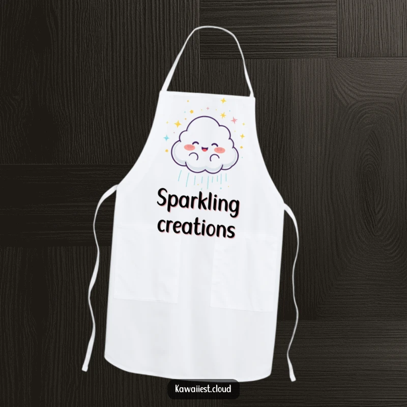 Funny Joyful Cloud Rain Apron: A charming apron showcasing a joyful cloud character showering glittery rain, perfect for kitchen magic.