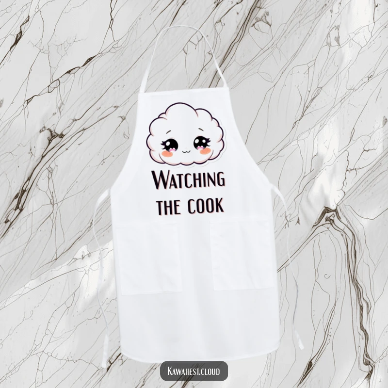 Funny Curious Cloud Apron: A charming apron showcasing a curious cloud character with wide, twinkling eyes, perfect for kitchen fun.