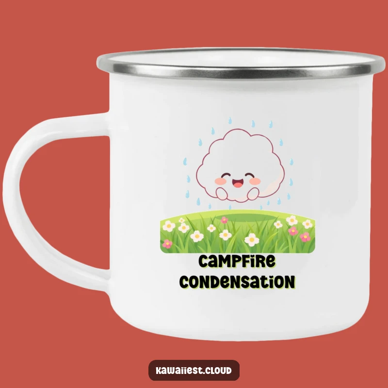 Funny Cloud Rain Camping Mug: Joyful Character Showering Gentle Rain, Outdoor Gift