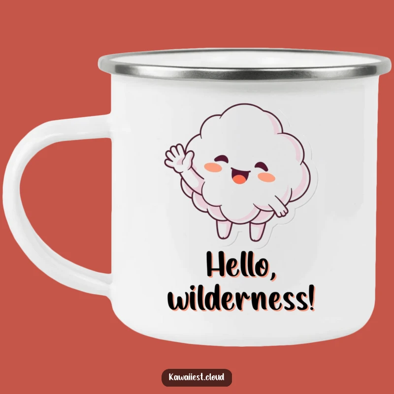 Funny Waving Cloud Camping Mug: Outdoor Greeting, Enthusiastic Wave, Perfect Funny Gift for Campers
