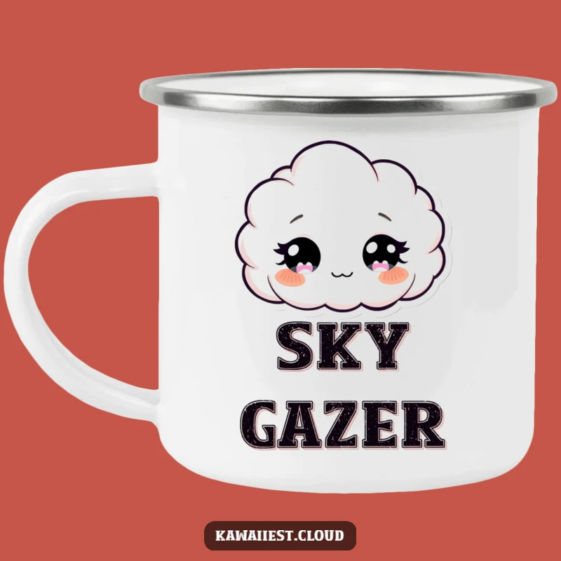 Funny Cloud Camping Mug: Curious Peering Adventure, Whimsical Outdoors