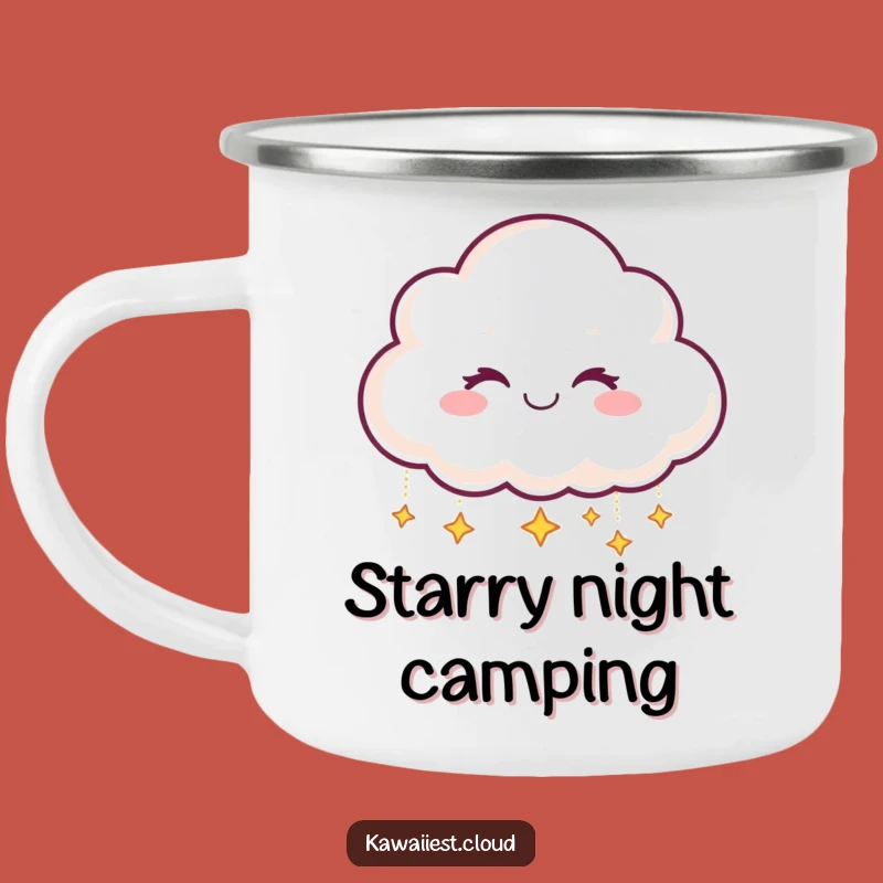 Funny Star Dropping Cloud Camping Mug: Smiling Winking Character, Outdoor Gift