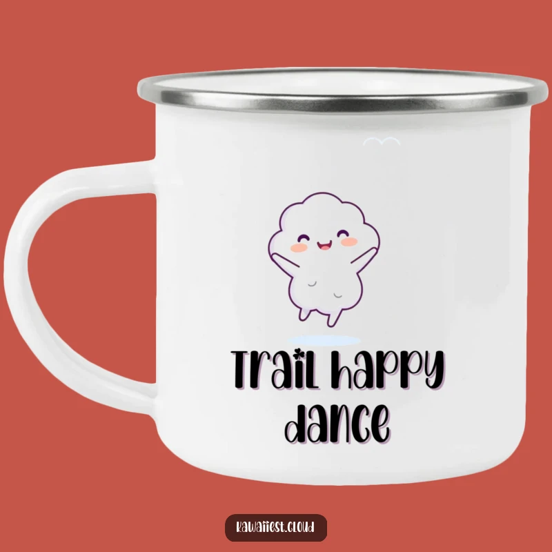 Funny Dancing Cloud Camping Mug: Cheerful Character Adventure Dance, Outdoor Humorous Gift