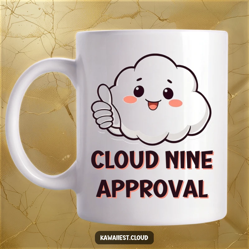 Funny Cloud Mug: A cheerful cloud character gives a big thumbs up with its puffy white appendage, radiating pure positivity.