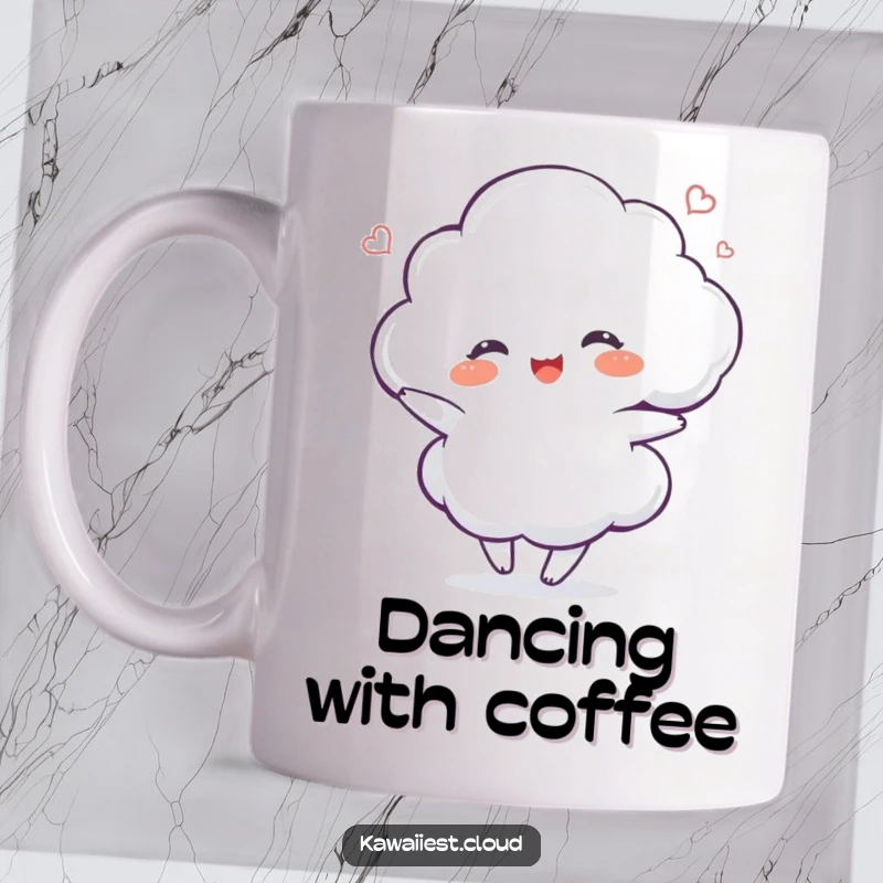 Funny Dancing Cloud Mug: A delighted cloud character joyfully dances with a gentle swirl, spreading smiles and positive vibes.