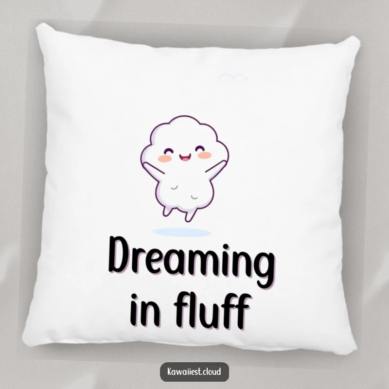 Funny pillow with a fluffy cloud character doing a jubilant dance, adding a touch of whimsy and comfort to any space.