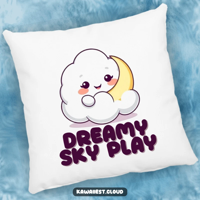 Funny Cloud Moon Nudge Pillow: A playful cloud character gently nudges a crescent moon, offering a soft and humorous addition to any room.