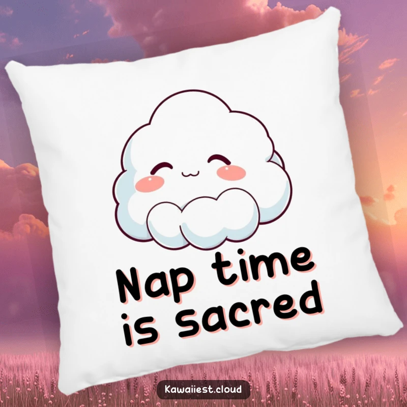 Funny pillow with a soft cloud character letting out a happy, contented sigh, perfect for adding comfort and humor to seating.