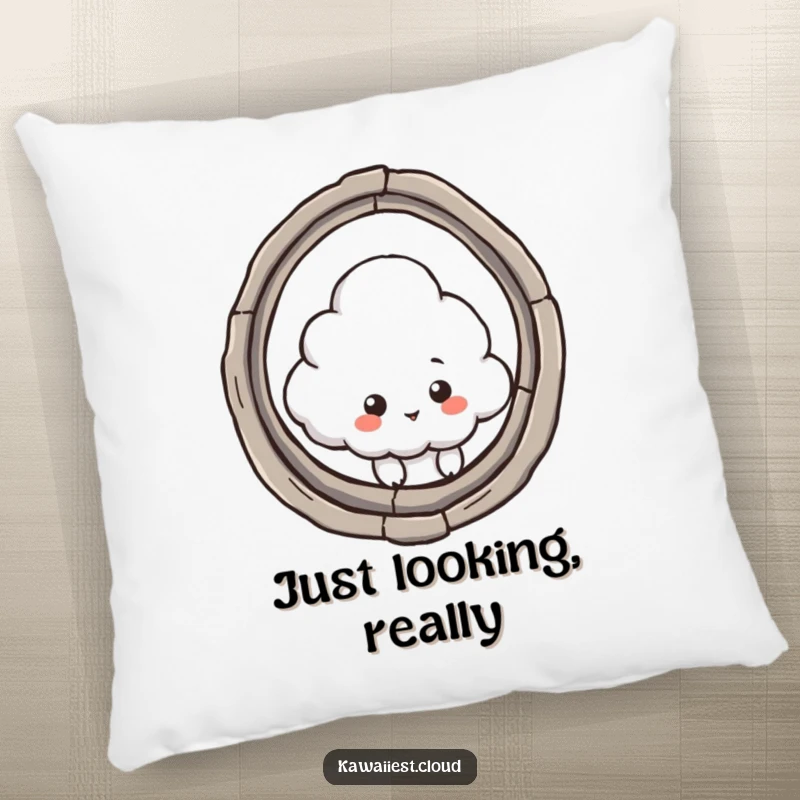 Funny pillow featuring a cloud character peeking through a keyhole, offering a cozy and humorous addition to any room.