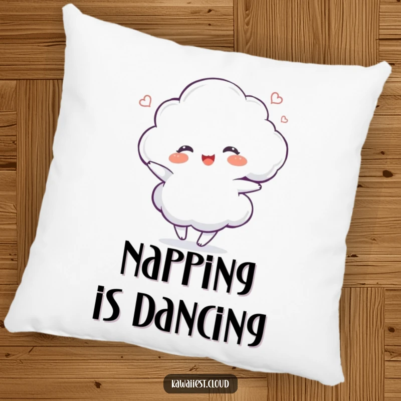 Funny Dancing Cloud Pillow: A plush pillow featuring a delighted cloud character dancing with a gentle swirl, perfect for cozy comfort.
