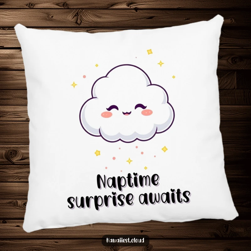Funny Pillow featuring a mischievous cloud character dropping a cascade of tiny, sparkling confetti.