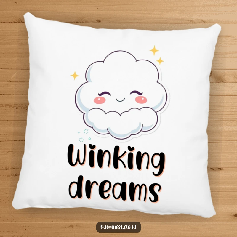 Funny Winking Cloud Pillow: A plush pillow featuring a winking cloud character leaving a trail of sparkles, perfect for cozy playfulness.