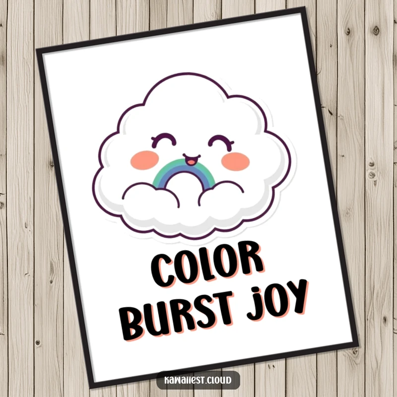 Funny Cloud Digital Art: A printable artwork of a cloud character showing surprised delight upon discovering a tiny, smiling rainbow, bringing instant joy.