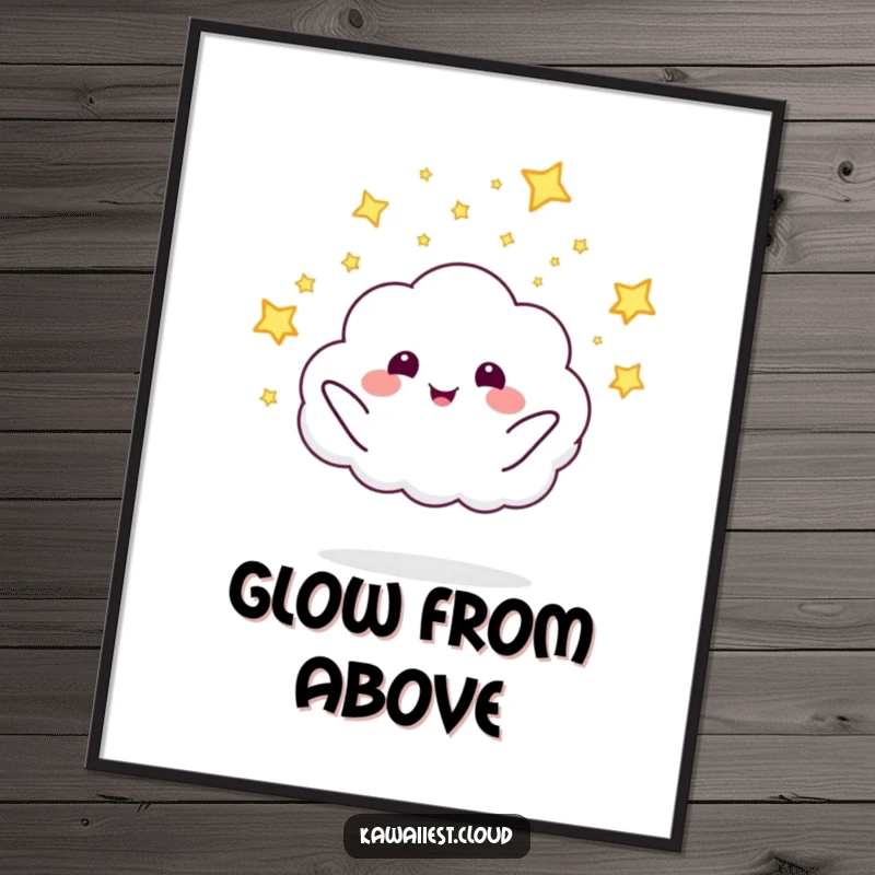High-resolution digital art of a smiling funny cloud character enthusiastically launching tiny, glowing fireflies.