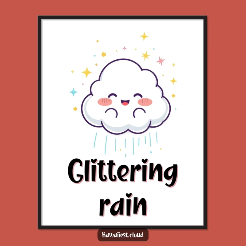Funny Cloud Rain Digital Art: Joyful Design, Instant Glittery Decor