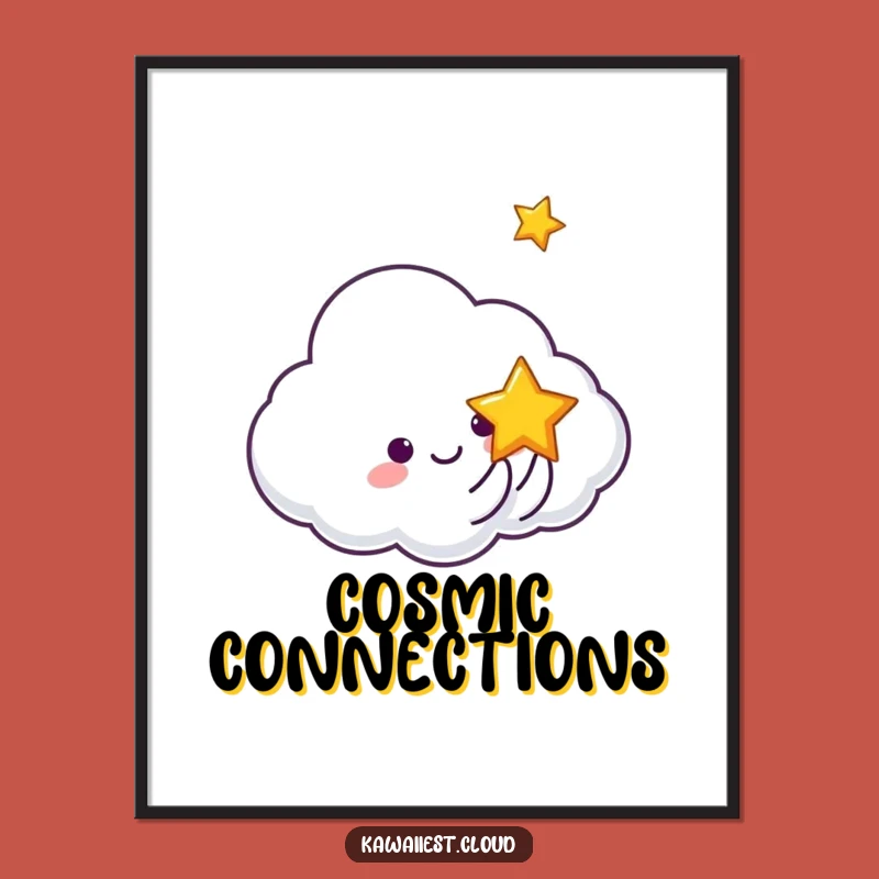 Funny Cloud Tossing Star Digital Art: Celestial Wall Decor, Whimsical Gift