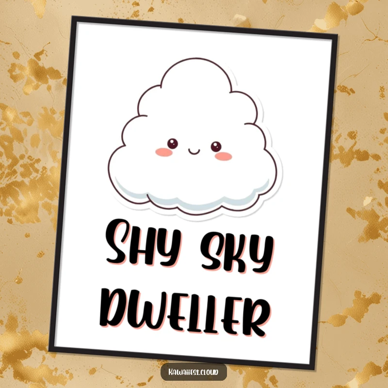Funny Digital Art Print of a playful cloud character peeking from behind a larger cloud, offering a whimsical and charming focal point.