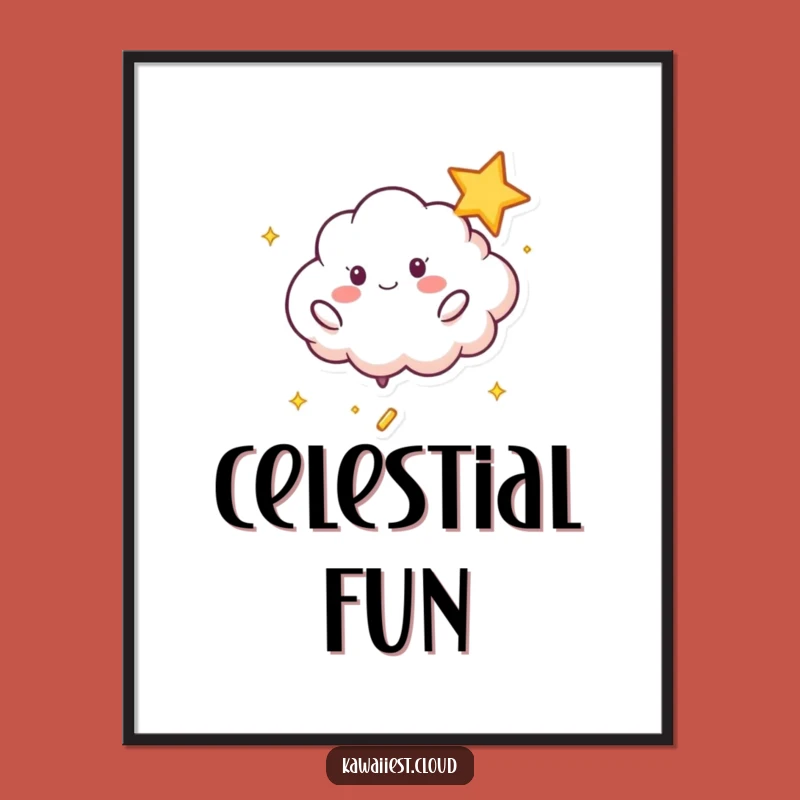 Funny Playful Cloud Digital Art - Starry Bounce Print, Perfect Gift Download