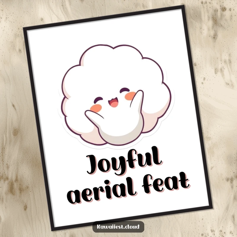 Funny Happy Cloud Digital Art: High-resolution print of a joyful cloud character doing a lively somersault, full of energy.