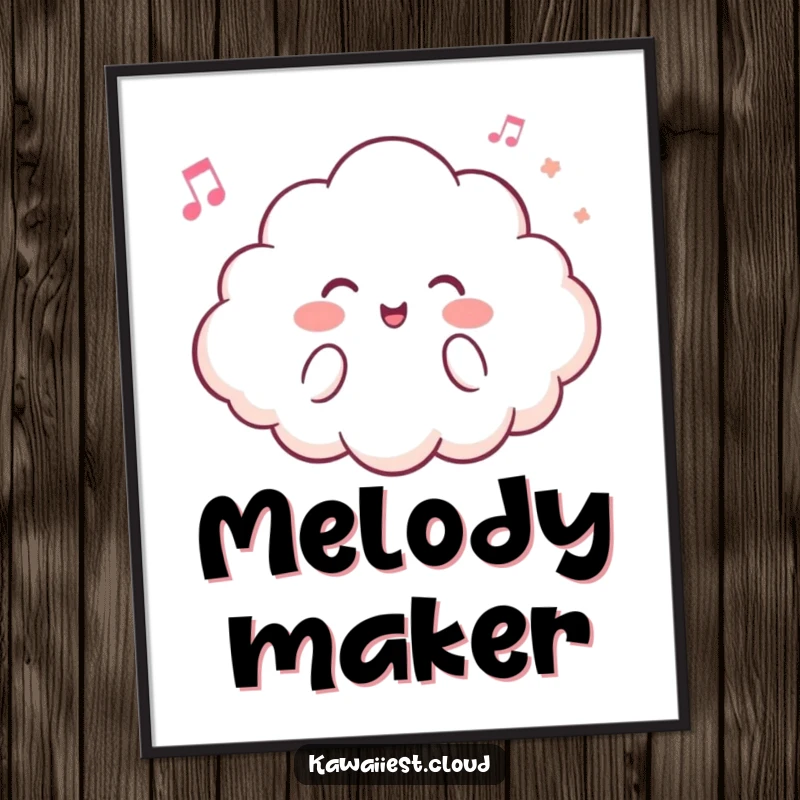 Funny digital art print of a cloud character humming a sweet tune, conveying joy and musicality for instant download.