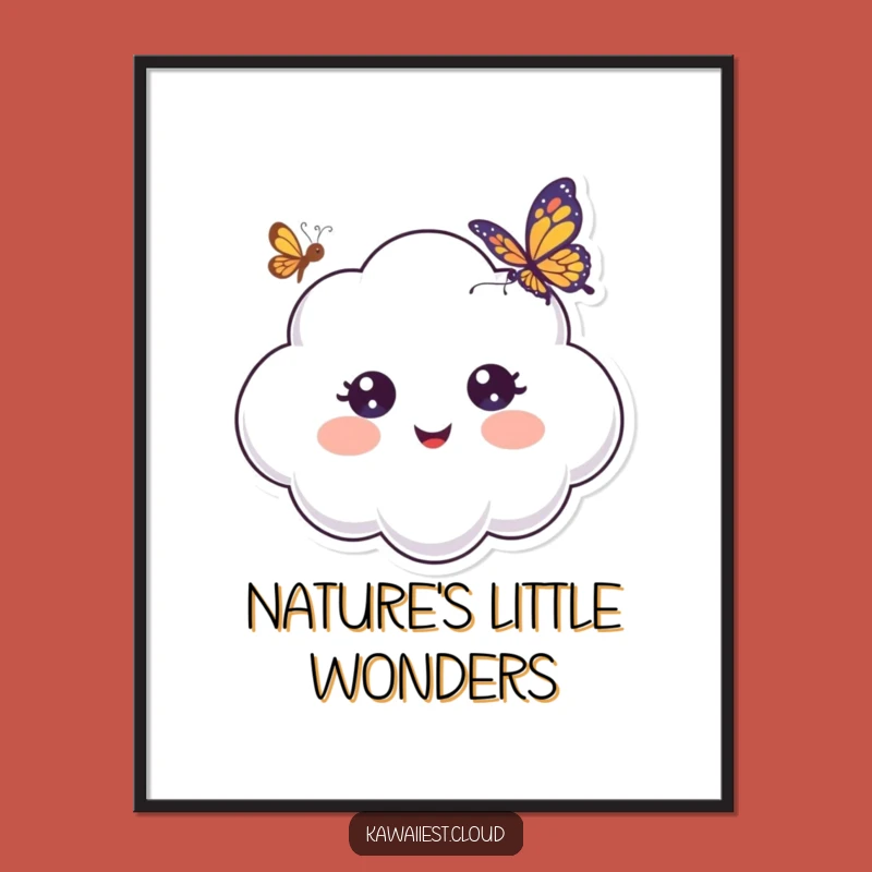 Funny Surprised Cloud Digital Art: Wide Eyes, Butterfly Wonder, High-Quality Funny Gift Download