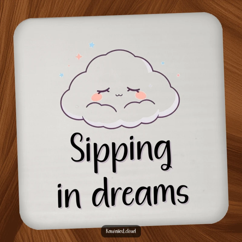Funny Dreaming Cloud Coaster: A peaceful cloud character with closed eyes drifts across the sky, adding tranquil humor to drink protection.