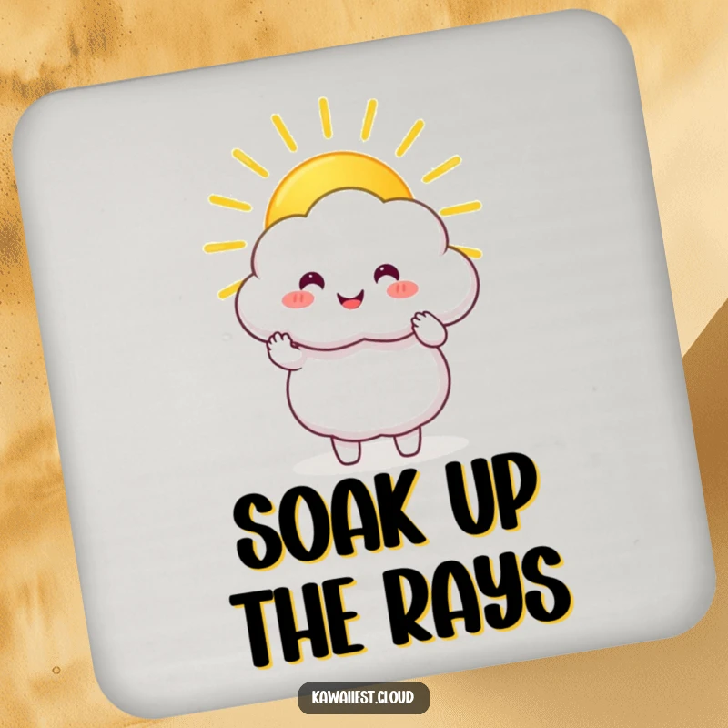 Funny Coaster: Happy cloud character holding and sharing a large, golden sunbeam, adding warmth to any table.