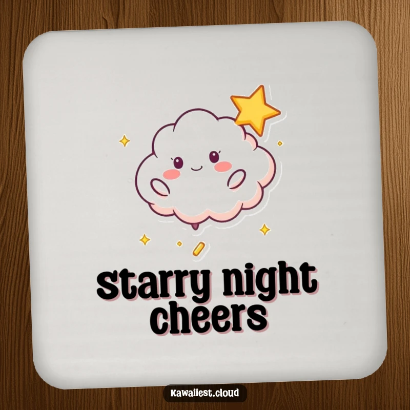 Funny Playful Cloud Coaster: Protects surfaces with an image of a playful cloud character bouncing a shimmering star.