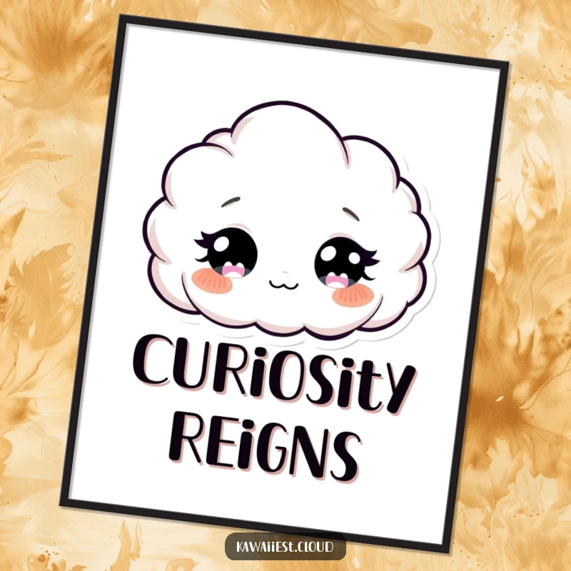 Funny Curious Cloud Poster: A whimsical art print of a curious cloud character with large, twinkling eyes, adding charm to any wall.