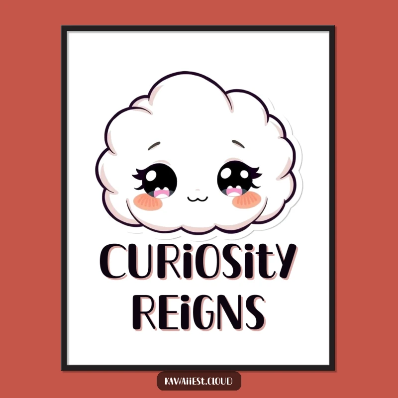 Funny Cloud Poster: Curious Peering Art, Whimsical Twinkling Eyes Decor