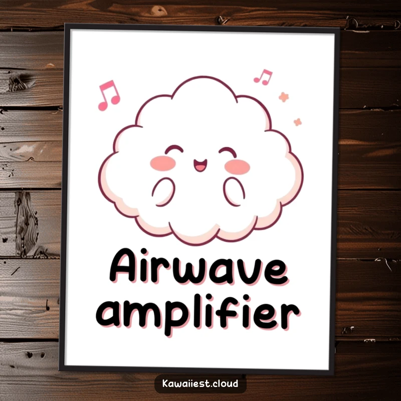 Funny poster art of a smiling cloud character serenading with a sweet, airy tune, perfect for brightening any room.