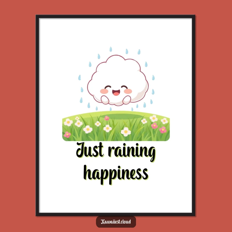 Funny Cloud Rain Poster: Joyful Character Showering Gentle Rain, Wall Art Gift