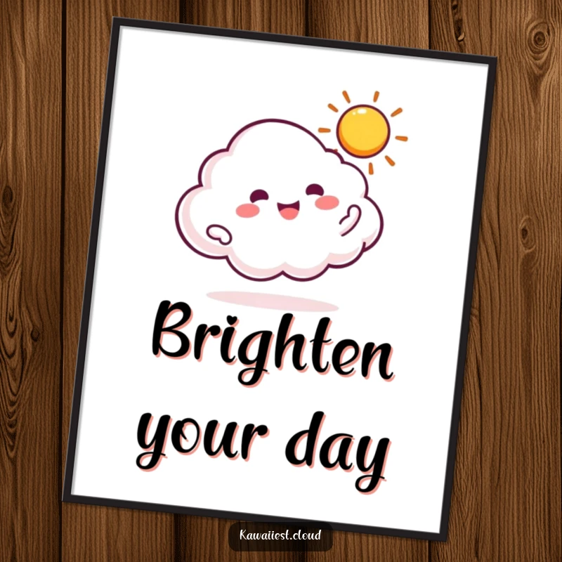 Funny poster capturing a cloud character in the act of gleefully spinning a small, radiant sun.