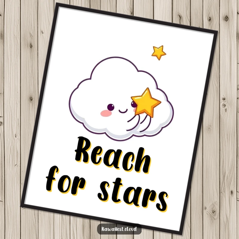 Funny poster capturing a cloud character in the act of joyfully tossing a small, smiling star.