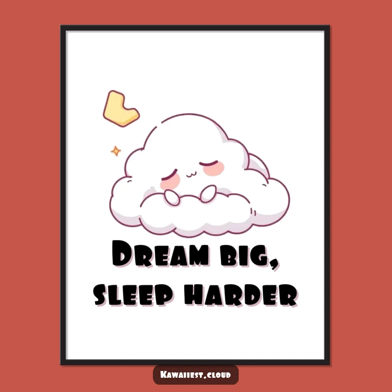 Funny Sleepy Cloud Poster - Peaceful Dreams Art, Whimsical Wall Decor Gift