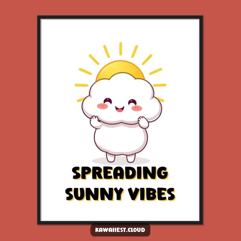 Funny Sunbeam Cloud Poster: Happy Character Sharing Golden Sunbeam, Wall Art Gift