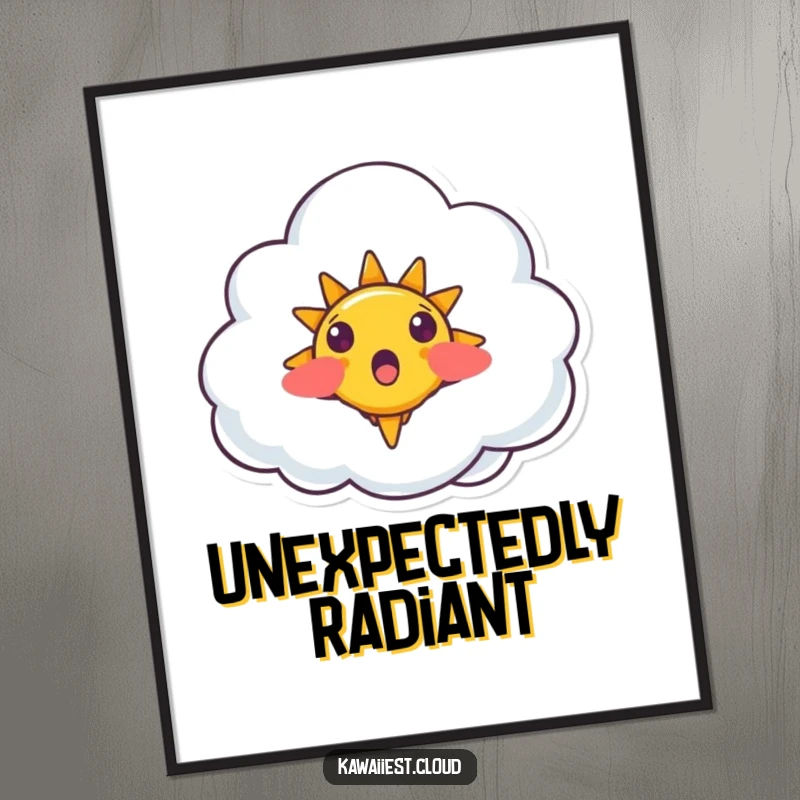 Funny Surprised Cloud Poster: Wall art showing a surprised cloud character with a small, smiling sun sprouting from its top.