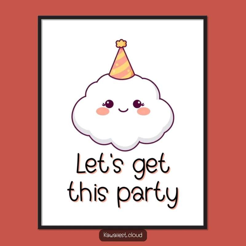 Funny Party Cloud Poster: Festive Art, Tiny Hat, Joyful Decor, Perfect Funny Gift