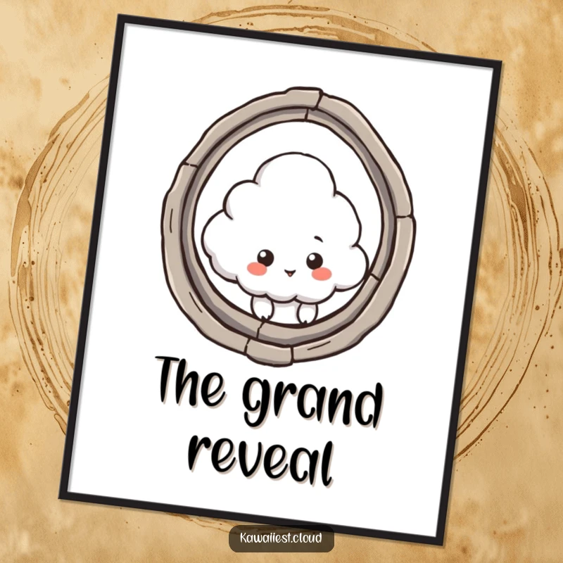 Funny poster showcasing a cloud character peeking intensely through a giant keyhole, creating a humorous and mysterious visual.