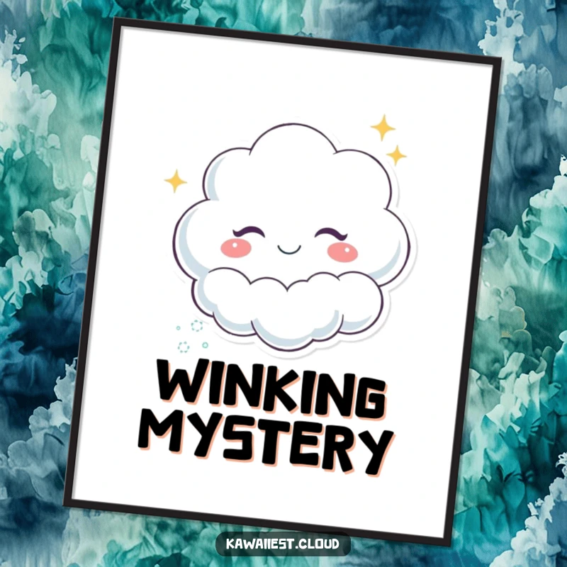 Funny Winking Cloud Poster: A whimsical art print of a winking cloud character leaving a trail of sparkles, adding playful magic to any room.