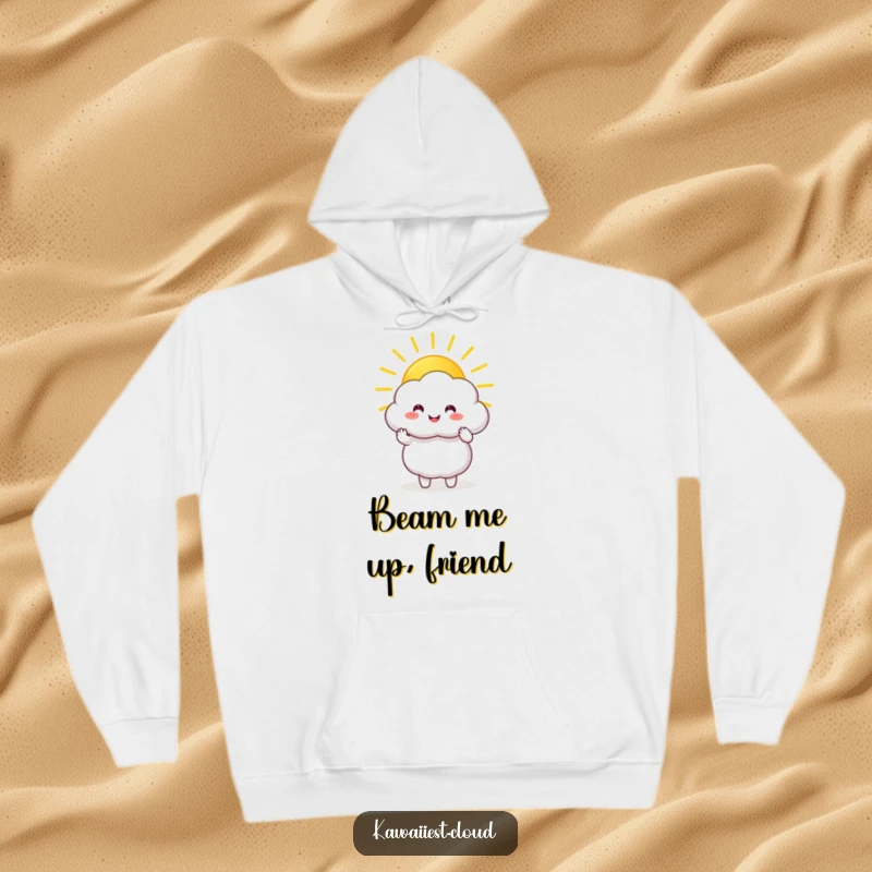 Funny Hoodie: A happy cloud character holding a large, golden sunbeam, sharing its radiant light and warmth.