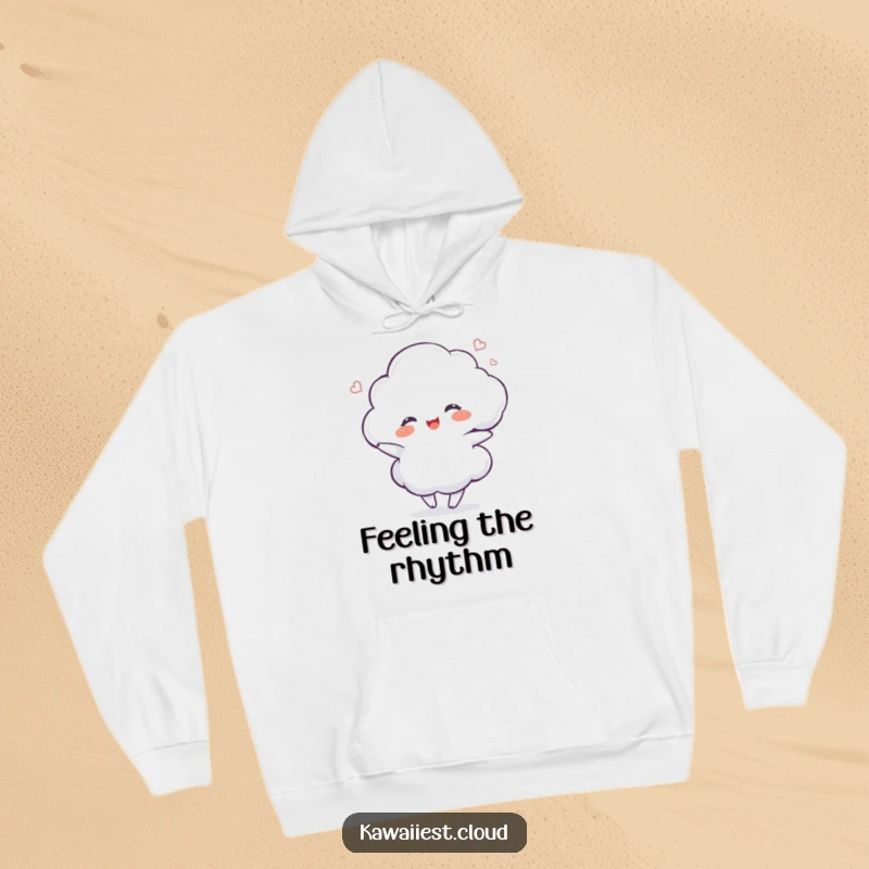 Funny Dancing Cloud Hoodie: A soft hoodie featuring a delighted cloud character dancing with a gentle swirl, offering cozy cheer.